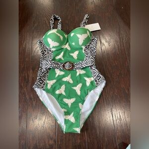 ENDLESS MOON green One Piece Swimsuit Size Small Padded Demi Lift Cups New